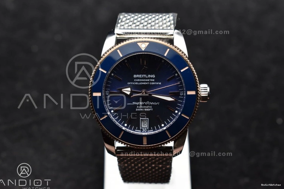 on Bezel A and RG Mesh WaterResistant Dial SuperOcean 1172 Blue BLSF Bezel Bracelet Blue Ceramic 42mm SS II Heritage 0516